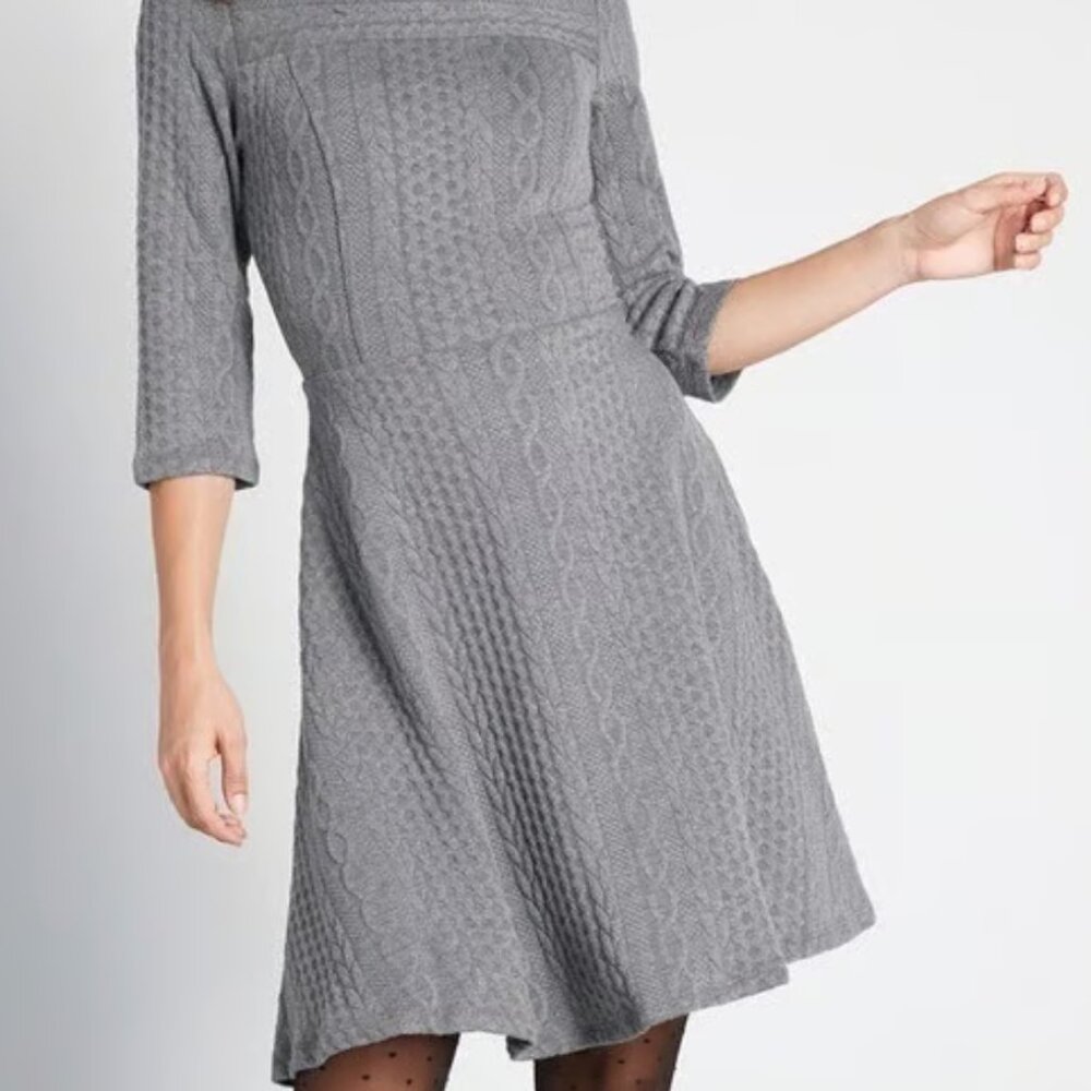 ModCloth Braid My Entire Day Dress in Gray, size Small